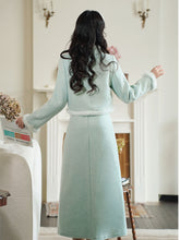 Load image into Gallery viewer, 2PS Green Long Sleeve Warm Coat With Suspender Skirt Vintage Suit