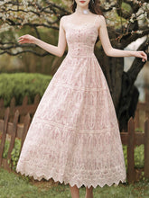 Load image into Gallery viewer, 2PS Pink Embroidered lace Spaghetti Strap Dress With White Shawl Dress Suit