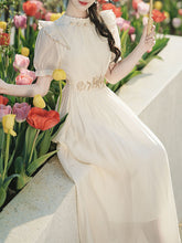 Load image into Gallery viewer, White Ruffles Collar Embroidered Puff Sleeve 1950S Vintage Dress