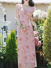 Load image into Gallery viewer, Lychee Rose Ruffle Round Neck Bodycon Chiffon Dress