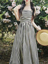 Load image into Gallery viewer, 1950S Hepburn Style Black and White Stripe Swing Dress For Women