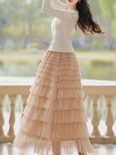 Load image into Gallery viewer, 2PS White V Neck Knitted Sweater and Swing Mesh Fairy Skirt Dress Set