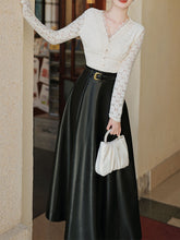 Load image into Gallery viewer, 2 Piece Cardigan Top With PU Swing Skirt 1950s Vintage Outfits