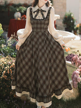 Load image into Gallery viewer, Brown Plaid Fake Two-Piece Long Sleeve Vintage Dress