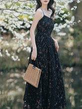 Load image into Gallery viewer, 2PS Vintage Black Floral Chiffon Maxi Dress with Black Cardigan