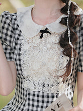 Load image into Gallery viewer, Black and White Plaid Lace Peter Pan Collar 1950s Vintage Dress