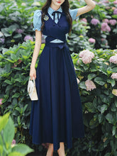 Load image into Gallery viewer, Vintage Navy Two-Piece Fake Layered Shirt Dress