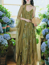 Load image into Gallery viewer, 2PS Moss Green Floral Chiffon Maxi Dress with Matching Cardigan