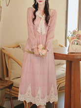 Load image into Gallery viewer, Romantic Vintage Pink Long Sleeve Dress with Lace Sailor Collar