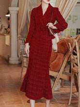 Load image into Gallery viewer, Warm Christmas Red Tweed Blazer and Skirt Set