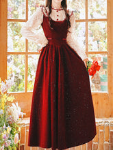 Load image into Gallery viewer, 50s Retro Christmas Red  Lace with Sequin Velvet Vintage Dress