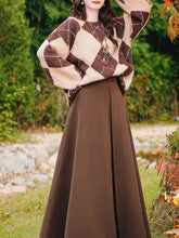 Load image into Gallery viewer, 2PS Vintage Brown and White Argyle Sweater and Brown Swing Skirt Vintage Audrey Hepburn&#39;s Style Outfits