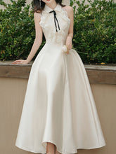 Load image into Gallery viewer, 1950s Vintage Halter A-line Gown with Lace Satin Dress