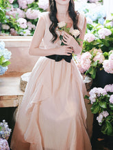 Load image into Gallery viewer, Pink Flowy Ruffle V-Neck Dress with Black Bow Belt