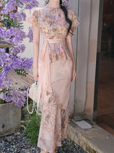 Load image into Gallery viewer, 2-Way Wear Vintage Floral Print Cape Sleeve Chiffon Dress for Summer Vacation