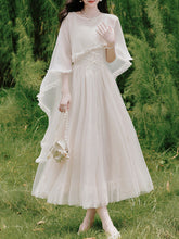 Load image into Gallery viewer, White Lace Tulle Spaghetti Strap Edwardian Victorian Vintage with Capelet