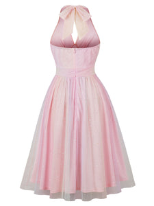 Rainbow Sequins V Neck Halter Sleeveless 1950S Vintage Dress