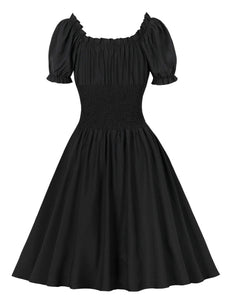 Black Ruffles Off Shoulder 1950S Vintage Swing Dress