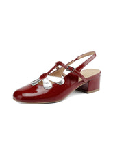 Load image into Gallery viewer, Women&#39;s  Round Toe Daisy Chunky Heel Sandals Leather Vintage Shoes