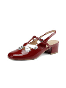 Women's  Round Toe Daisy Chunky Heel Sandals Leather Vintage Shoes