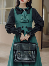 Load image into Gallery viewer, 2PS Dark Green Magic Cascade Collar Dress With Cape Inspired By Slytherin House