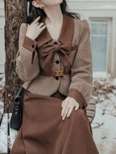 Load image into Gallery viewer, 2PS Brown Bow Tweed Coat With Swing Skirt 1950S Vintage Audrey Hepburn&#39;s Style Outfits