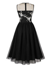 Load image into Gallery viewer, Black 1950S Lace Semi-Sheer Flower Vintage Dress