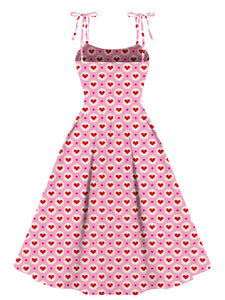 Sweet Love Heart Print  Spaghetti Strap 1950s Vintage Swing Dress