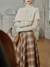 Load image into Gallery viewer, 3PS Apricot Sweater Cape And Pleated Plaid Swing Skirt 1950S Vintage Outfits