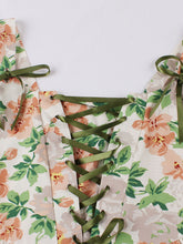 Load image into Gallery viewer, Pink Floral Print Lace-up Sleeveless 1950s Vintage Party Dress