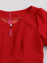Load image into Gallery viewer, Blue Crew Neck Puff Sleeve 1950S Vintage Swing Dress