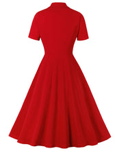Load image into Gallery viewer, Red Polka Dots V Neck 1950S Vintage Swing Dress With Button