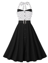 Load image into Gallery viewer, White Polka Dots Halter 1950S Swing Dress