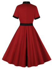 Load image into Gallery viewer, Wine Red Bow Collar 1950s Vintage Swing Dress With Belt