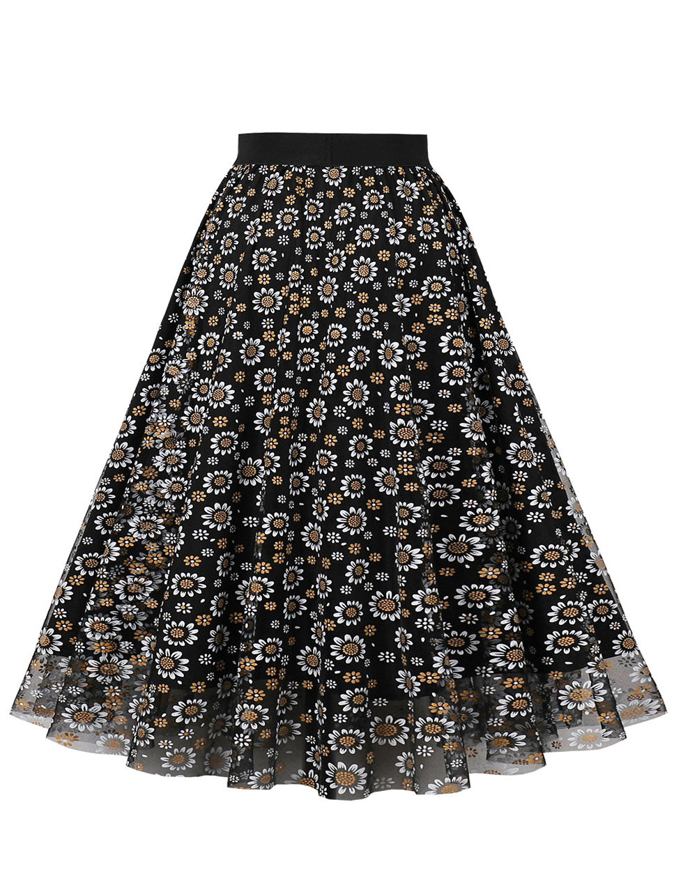1950S Daisy Print High Wasit Pleated Swing Vintage Skirt