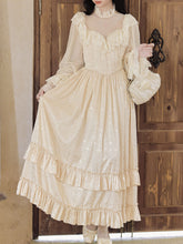 Load image into Gallery viewer, Edwardian Victorian Champagne Lace Jacquard Vintage Wedding Dress