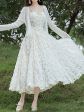 Load image into Gallery viewer, White Feather Spaghetti Strap Fairy Princess Dress and Translucent Cardigan