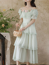 Load image into Gallery viewer, Light Green Off Shoulder Chiffon Tiered Maxi Dress