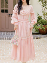 Load image into Gallery viewer, Pink Lace Long Sleeve Victorian Square Neck Vintage Dress