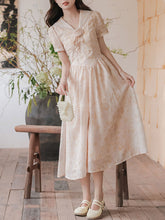 Load image into Gallery viewer, Apricot Sailor Collar Handmade Rosettes Vintage Dress