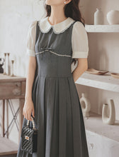 Load image into Gallery viewer, Grey Peter Pan Collar Preppy Style Pleated Dress