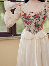 Load image into Gallery viewer, Apricot Round Collar Floral Print Corset Long Sleeve Vintage 1950S Dress