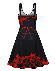 Halloween Strap Floral Print 1950S Vintage Swing Dress