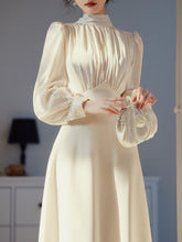 Load image into Gallery viewer, White Satin Pleat Edwardian Revival Vintage Wedding Dress