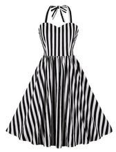 Load image into Gallery viewer, Beetlejuice Costume Halter Dress With Black and White Vertical Stripe