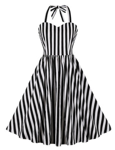 black and white vertical striped dress White Stripe Dress features mesh cutouts at the front and backs Preppy Vertical Black & White