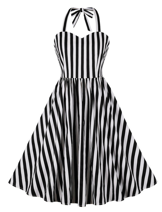 Beetlejuice Costume Halter Dress With Black and White Vertical Stripe