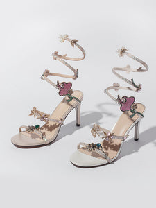 Luxury Strappy Rhinestone Wrap Around Heels Vintage Sandals