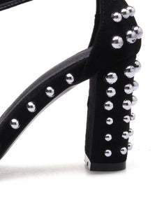 Women's Piont Toe Rivet Chunky Heel Sandals Leather Vintage Shoes