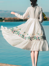 Load image into Gallery viewer, White Lace Collar Floral Embroidered Romantic 1950S Dress